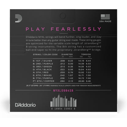 D'Addario NYXL0984SB Nickel Wound Strandberg 8-String Electric Guitar Strings, Super Light, 09-84