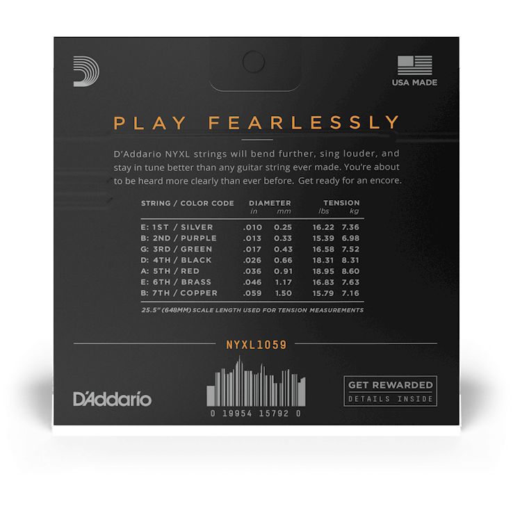 D'Addario NYXL Nickel Wound Electric Guitar Strings – 7 String – Regular Light – 10-59
