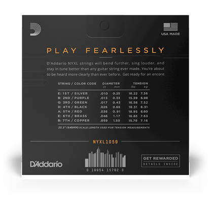 D'Addario NYXL Nickel Wound Electric Guitar Strings – 7 String – Regular Light – 10-59