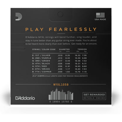 D'Addario NYXL1059 Nickel Wound 7-String Electric Guitar Strings, Regular Light, 10-59