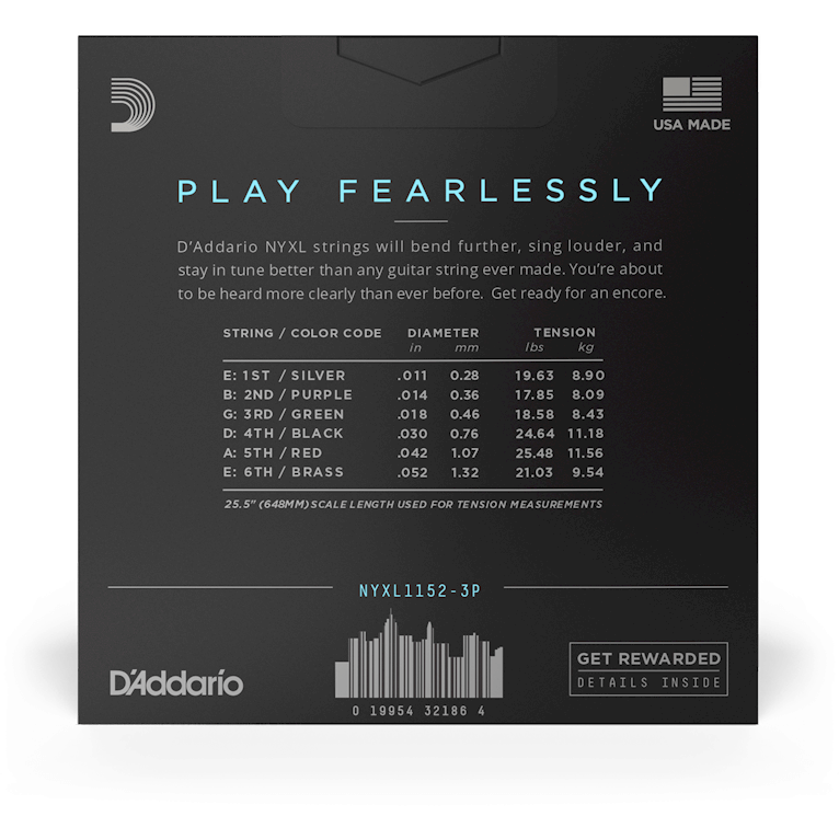 D'Addario NYXL Nickel Wound Electric Guitar Strings – Medium Top/Heavy Bottom – 11-52 (3 Pack)