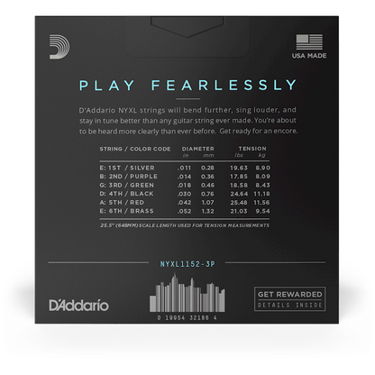 D'Addario NYXL Nickel Wound Electric Guitar Strings – Medium Top/Heavy Bottom – 11-52 (3 Pack)