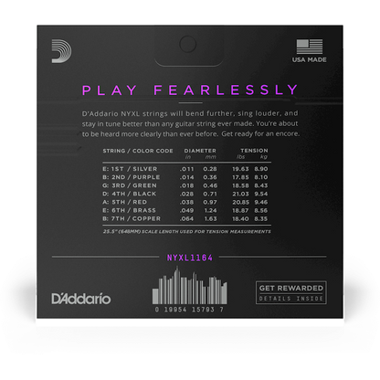 D'Addario NYXL Nickel Wound Electric Guitar Strings – 7 String – Medium – 11-64