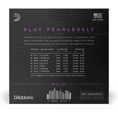 D'Addario NYXL1164 Nickel Wound 7-String Electric Guitar Strings, Medium, 11-64