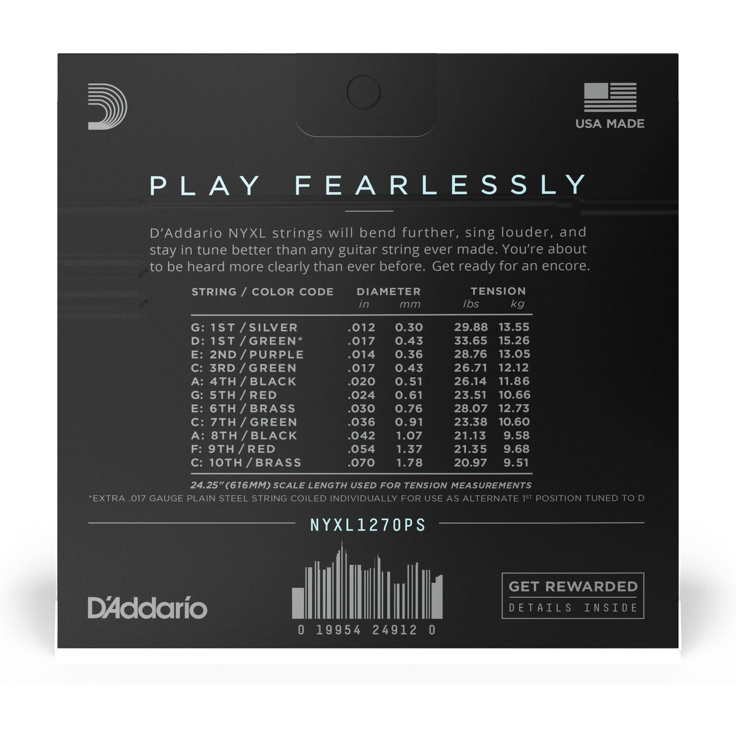 D'Addario NYXL1270PS Nickel Wound C6 Pedal Steel Guitar Strings, Regular, 12-70