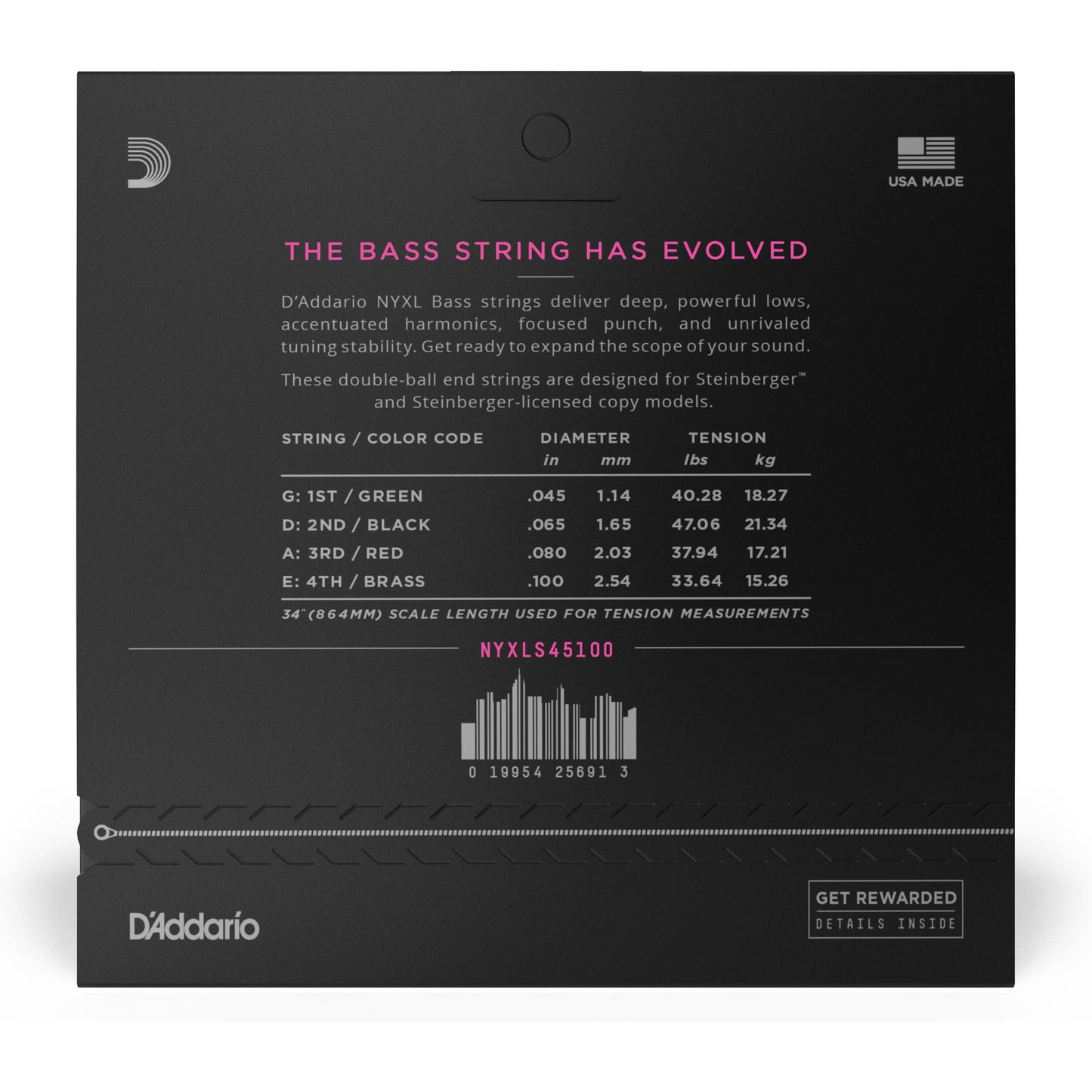 D'Addario NYXLS45100 Nickel Wound Bass Guitar Strings, Regular Light, 45-100, Double Ball End, Long Scale