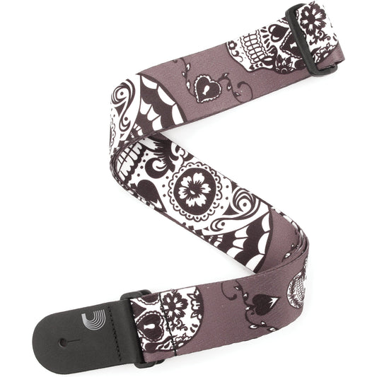 D'Addario Polyester Guitar Straps, Sugar Skulls, Black