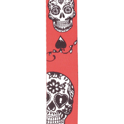 D'Addario Polyester Guitar Straps, Sugar Skulls, Red