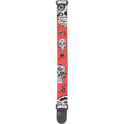 D'Addario Polyester Guitar Straps, Sugar Skulls, Red