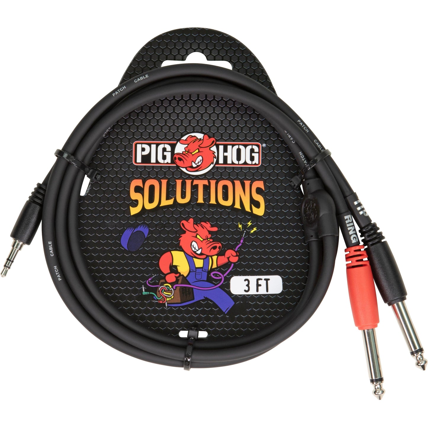 Pig Hog Solutions - Stereo Breakout Cable 3.5mm (Male) Stereo to Dual 1/4" (Male) Mono - 3 Foot