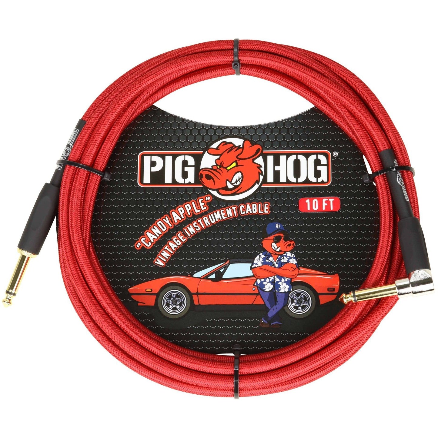 Pig Hog "Candy Apple Red" Instrument Cable, 10 Foot Right angle