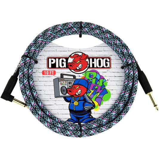 Pig Hog "Blue Graffiti" Instrument Cable - 10 Foot - Right Angle