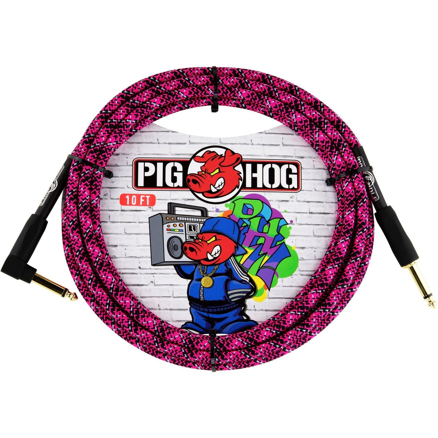 Pig Hog "Graffiti Pink" Instrument Cable, 10 Foot Right Angle