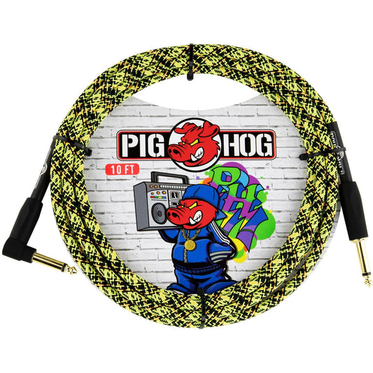 Pig Hog "Graffiti Yellow" Instrument Cable, 10 Foot Right Angle