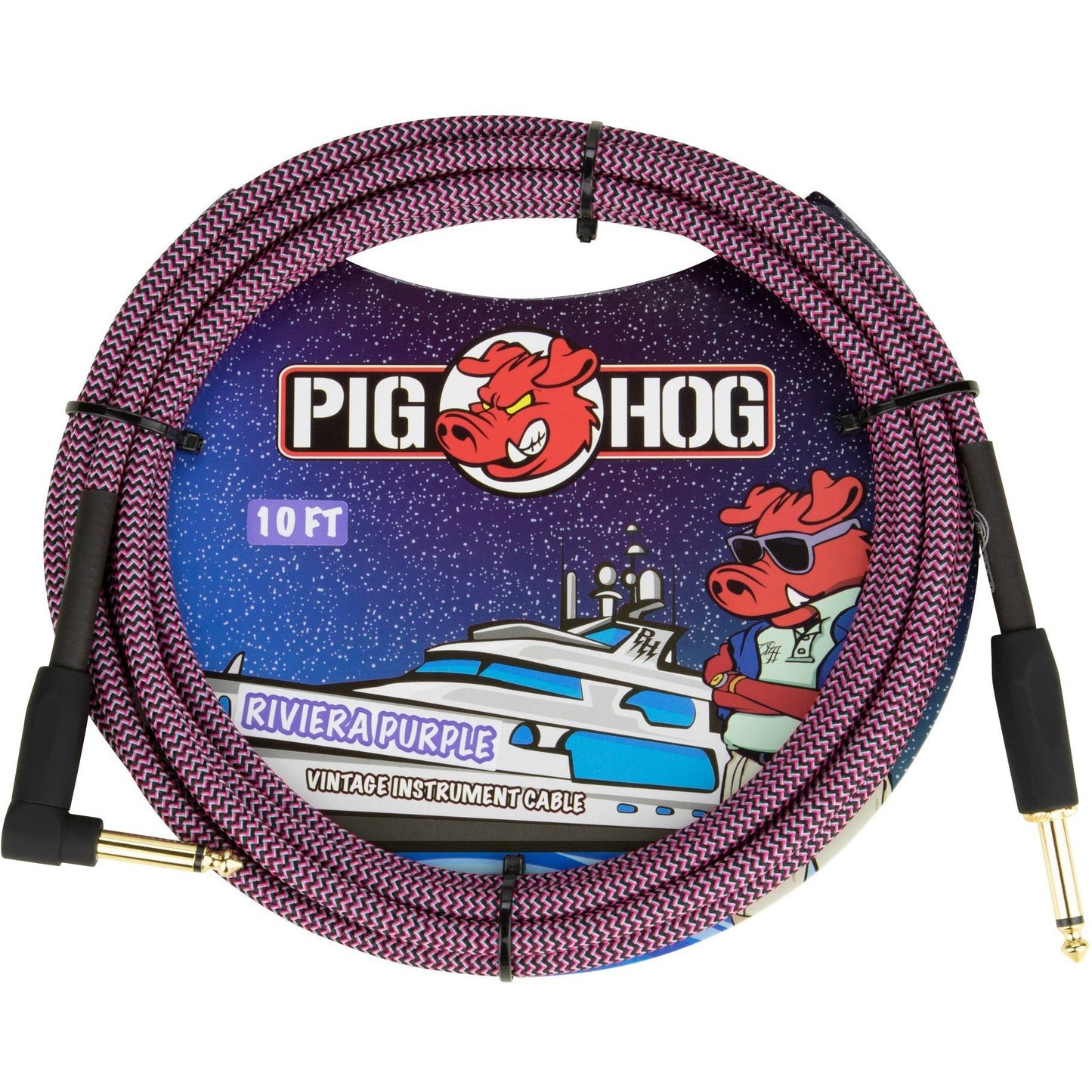 Pig Hog "Riviera Purple" Instrument Cable, 10 Foot Right Angle