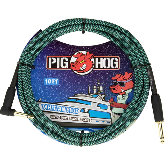 Pig Hog "Tahitian Blue" Instrument Cable - 10 Foot - Right Angle