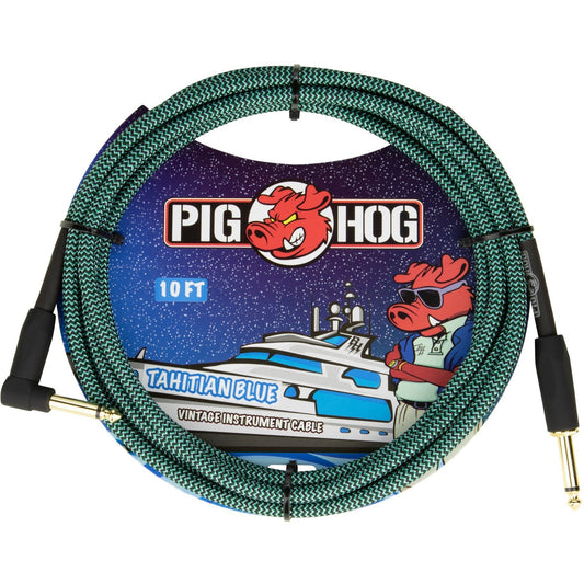 Pig Hog "Tahitian Blue" Instrument Cable, 10 Foot Right Angle