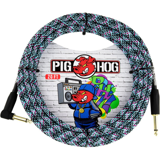 Pig Hog "Graffiti Blue" Instrument Cable, 20 Foot Right Angle