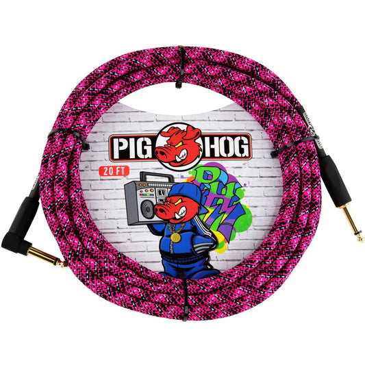 Pig Hog "Graffiti Pink" Instrument Cable, 20 Foot Right Angle