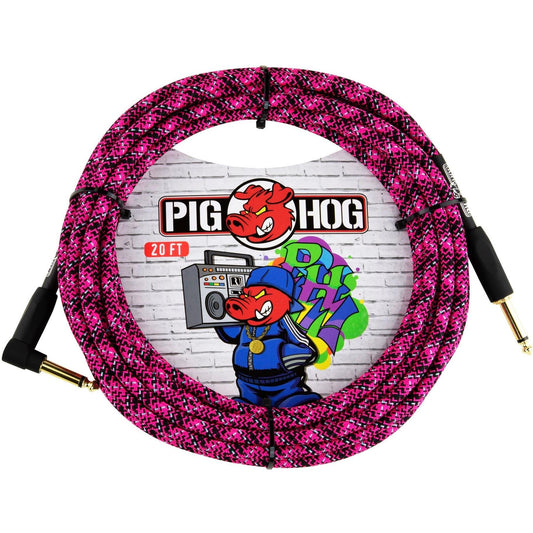 Pig Hog "Pink Graffiti" Instrument Cable - 20 Foot - Right Angle