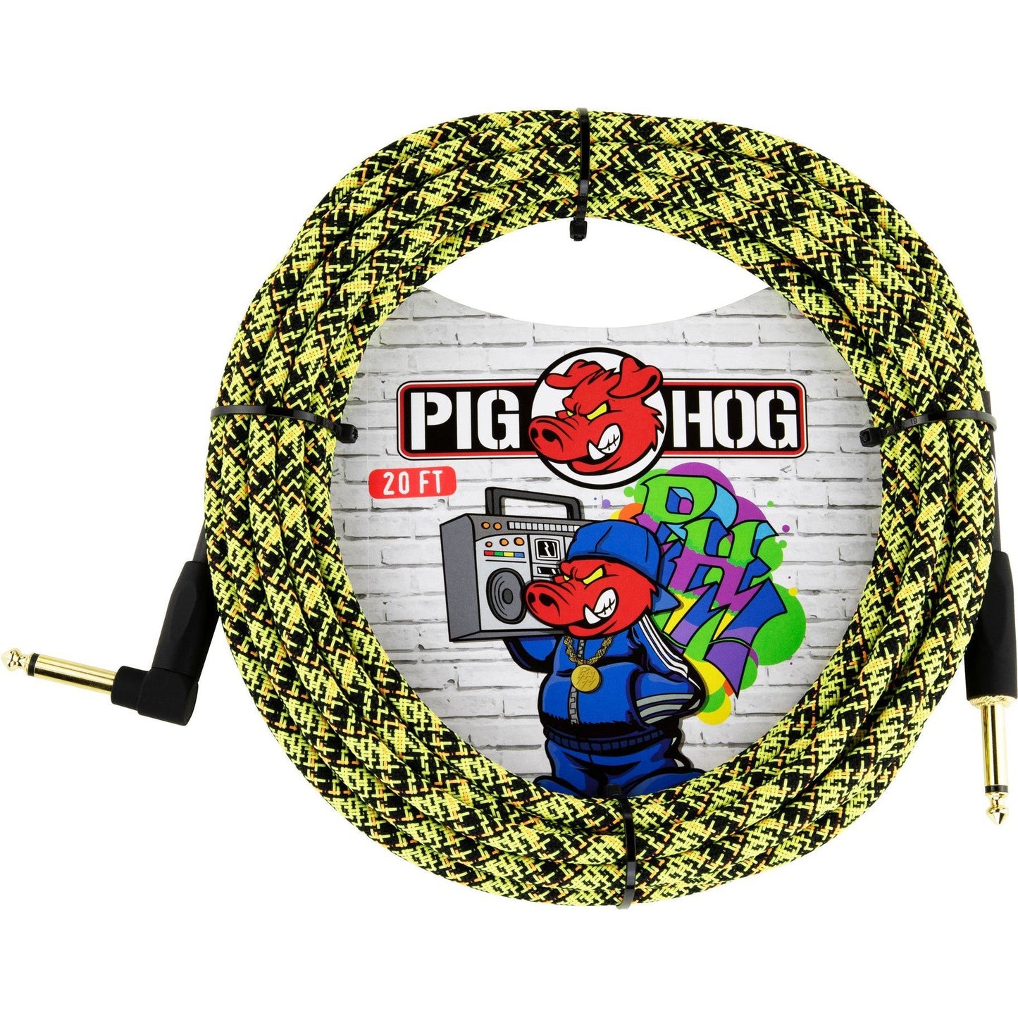 Pig Hog "Graffiti Yellow" Instrument Cable, 20 Foot Right Angle