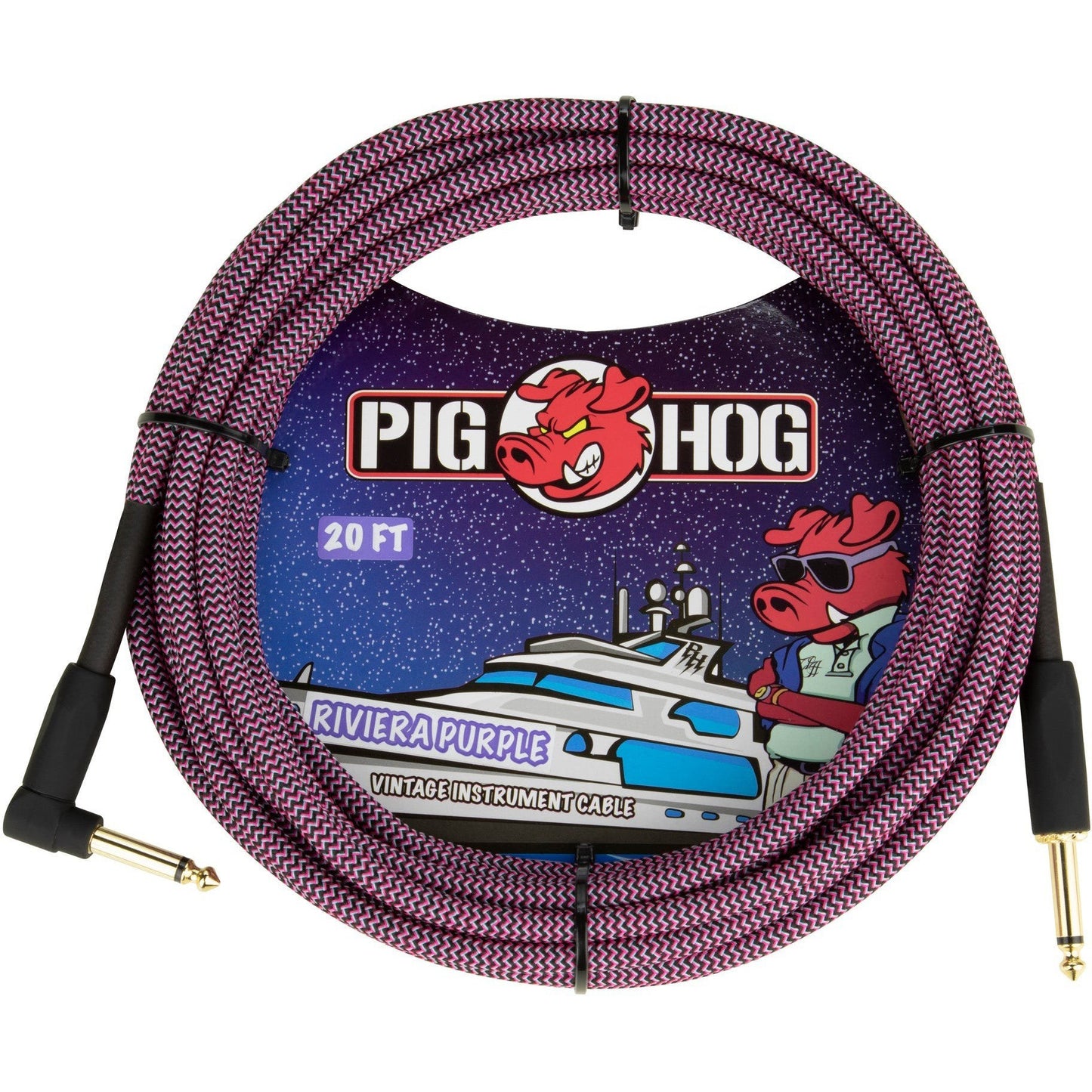 Pig Hog "Riviera Purple" Instrument Cable, 20 Foot Right Angle