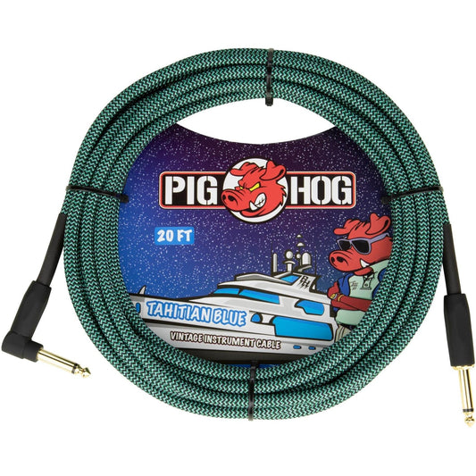 Pig Hog "Tahitian Blue" Instrument Cable - 20 Foot - Right Angle