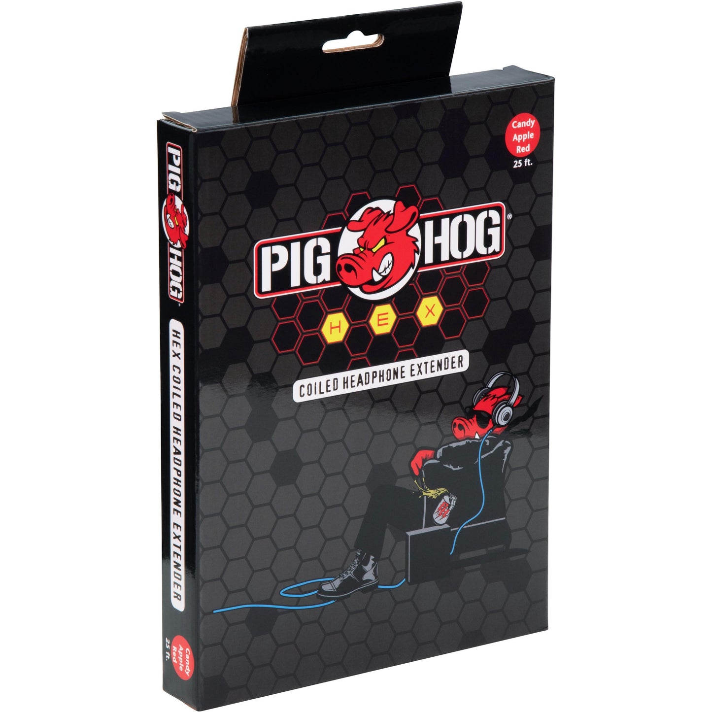 Pig Hog Hex Series Coiled Headphone Extension Cable 1/4" - 25 Foot - Candy Apple Red