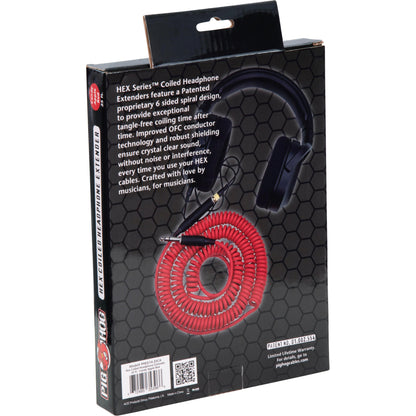 Pig Hog Hex Series Coiled Headphone Extension Cable 1/4" - 25 Foot - Candy Apple Red