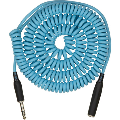 Pig Hog Hex Series Coiled Headphone Extension Cable 1/4" - 25 Foot - Daphne Blue