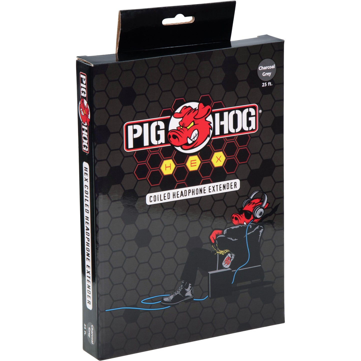 Pig Hog Hex Series Coiled Headphone Extension Cable 1/4" - 25 Foot - Charcoal Grey