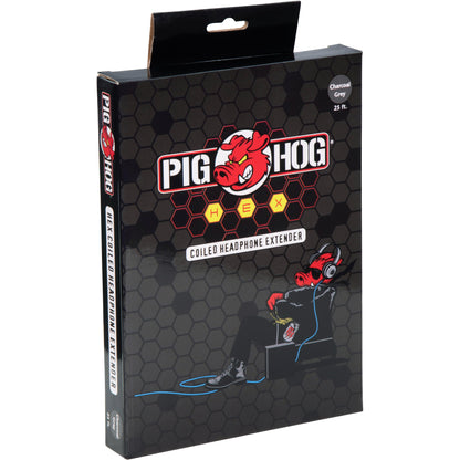 Pig Hog Hex Series Coiled Headphone Extension Cable 1/4" - 25 Foot - Charcoal Grey