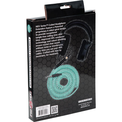 Pig Hog Hex Series Coiled Headphone Extension Cable 1/4" - 25 Foot - Seafoam Green