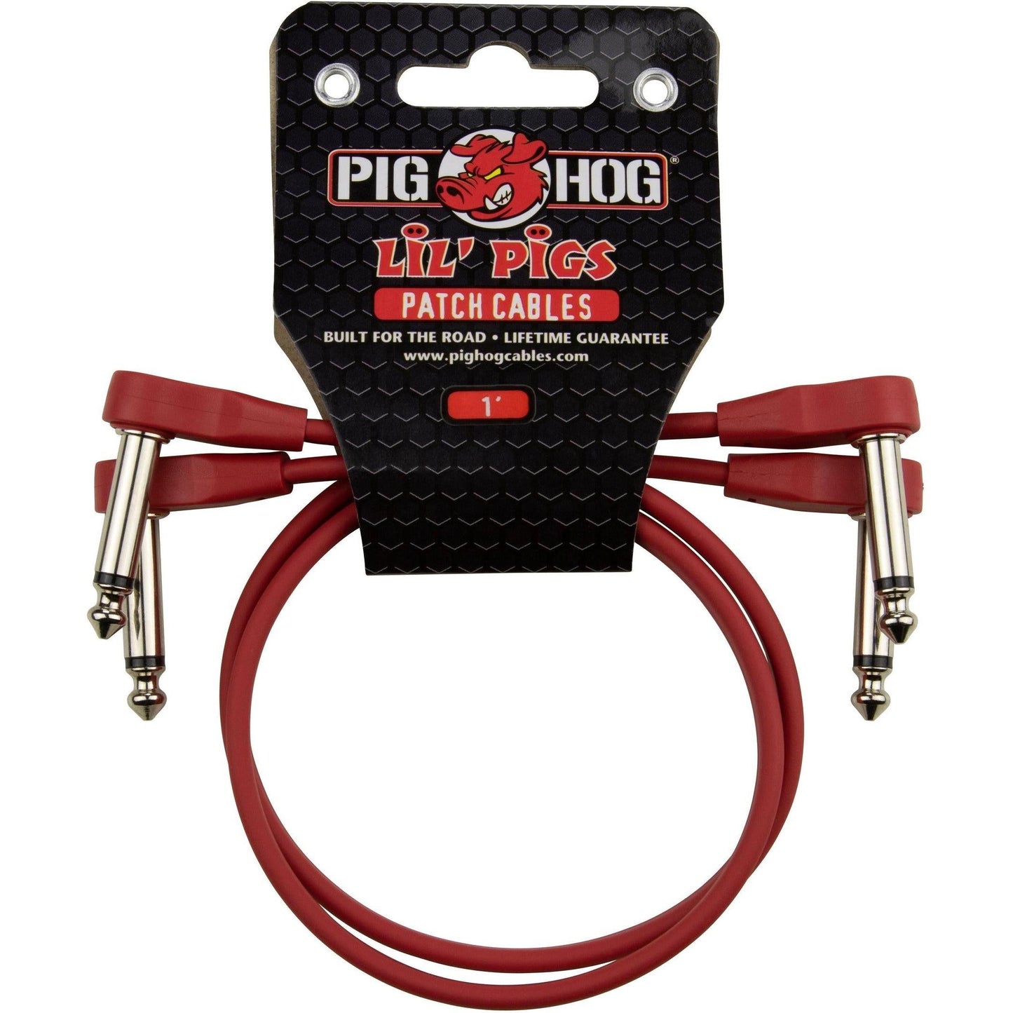 Pig Hog Lil Pigs 1 Foot Low Profile Patch Cables - 2 Pack - Candy Apple Red