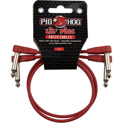 Pig Hog Lil Pigs 1 Foot Low Profile Patch Cables - 2 Pack - Candy Apple Red