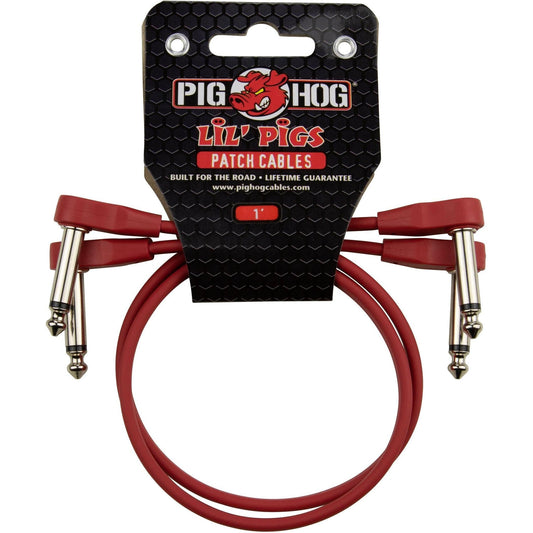 Pig Hog Lil Pigs 1 Foot Low Profile Patch Cables - 2 Pack - Candy Apple Red