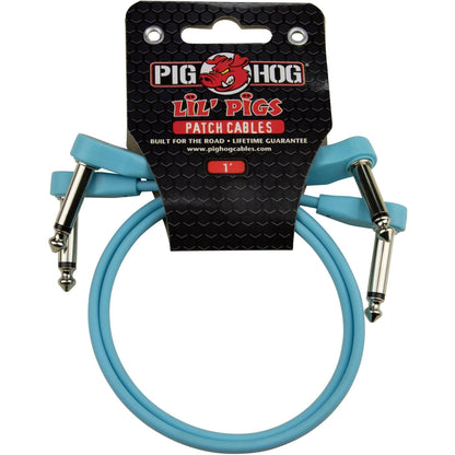 Pig Hog Lil Pigs 1 Foot Low Profile Patch Cables - 2 Pack - Daphne Blue