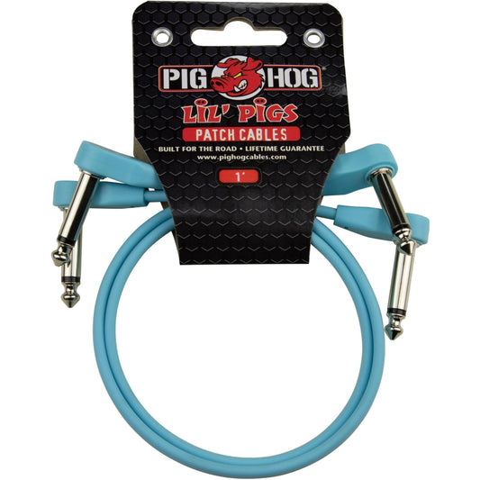 Pig Hog Lil Pigs 1 Foot Low Profile Patch Cables - 2 Pack - Daphne Blue