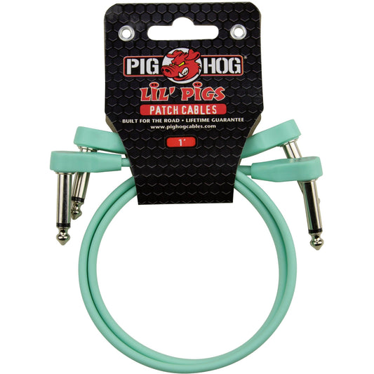 Pig Hog Lil' Pigs Low Profile 1 Foot Patch Cables, 2 Pack - Seafoam Green