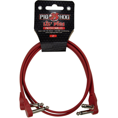 Pig Hog Lil' Pigs Low Profile 2 Foot Patch Cables, 2 Pack - Candy Apple Red