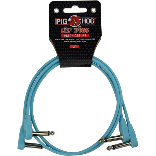 Pig Hog Lil Pigs 2 Foot Low Profile Patch Cables - 2 Pack - Daphne Blue