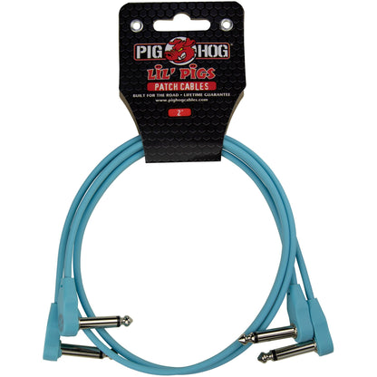 Pig Hog Lil' Pigs Low Profile 2 Foot Patch Cables, 2 Pack - Daphne Blue