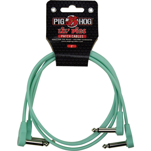 Pig Hog Lil' Pigs Low Profile 2 Foot Patch Cables, 2 Pack - Seafoam Green