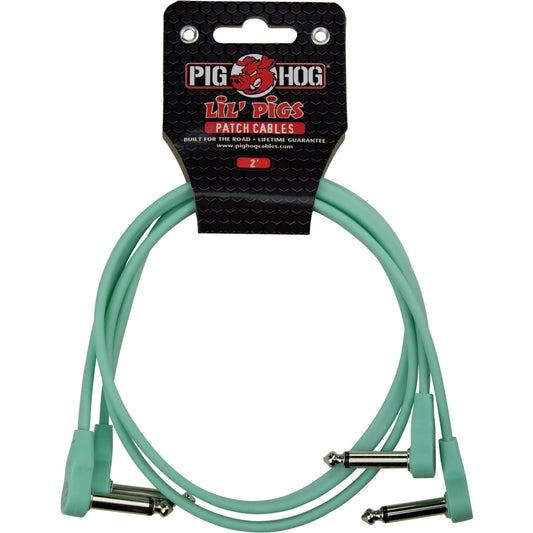 Pig Hog Lil Pigs 2 Foot Low Profile Patch Cables - 2 Pack - Seafoam Green