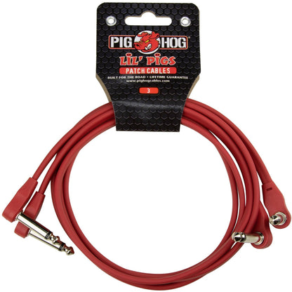 Pig Hog Lil' Pigs Low Profile 3 Foot Patch Cables, 2 Pack - Candy Apple Red