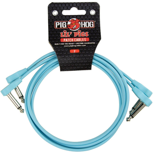Pig Hog Lil Pigs 3 Foot Low Profile Patch Cables - 2 Pack - Daphne Blue