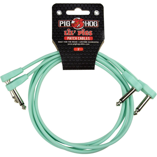 Pig Hog Lil Pigs 3 Foot Low Profile Patch Cables - 2 Pack - Seafoam Green