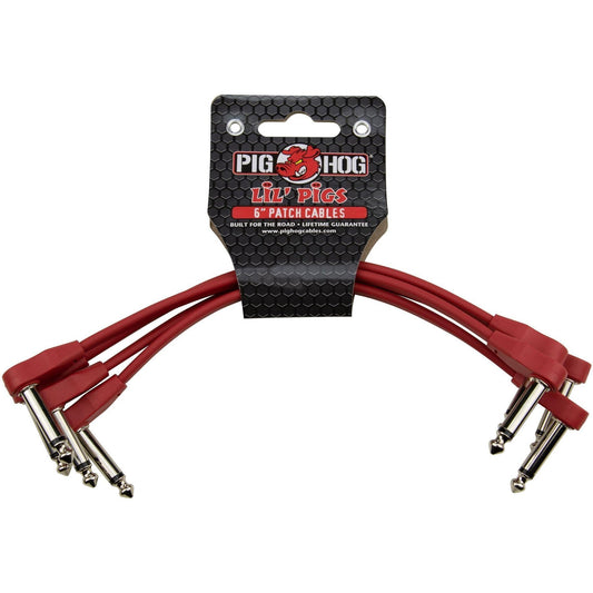 Pig Hog Lil Pigs 6" Low Profile Patch Cables - 4 Pack - Candy Apple Red