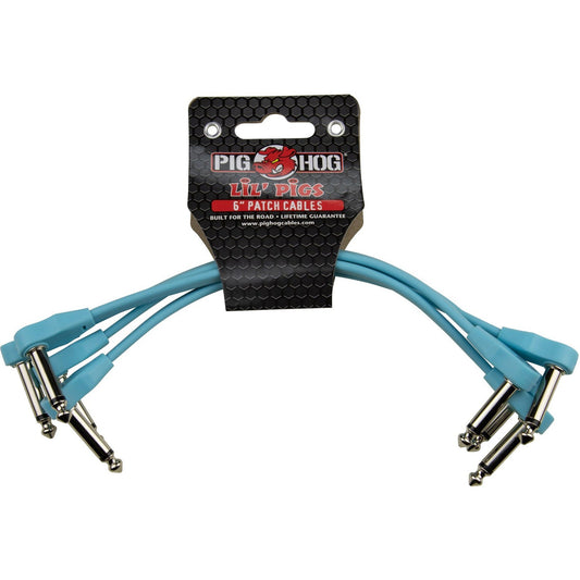 Pig Hog Lil' Pigs Low Profile 6" Patch Cables, 4 Pack - Daphne Blue