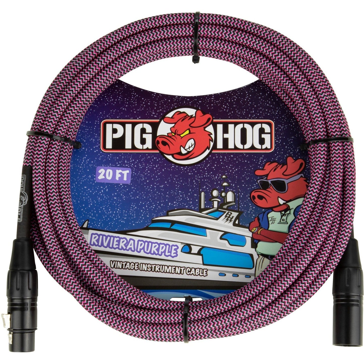 Pig Hog Riviera Purple Woven Microphone Cable, 20 Foot XLR